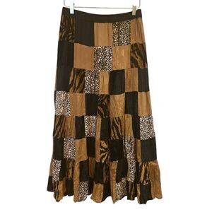 Lew Magram VTG Patchwork Animal Print Broom Maxi Skirt Velour Sz ? Brown